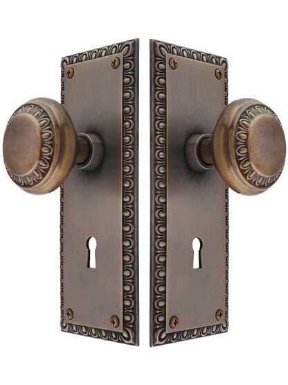 Alternate View of Ovolo Door Set with Matching Knobs and Keyhole in Antique-by-Hand.