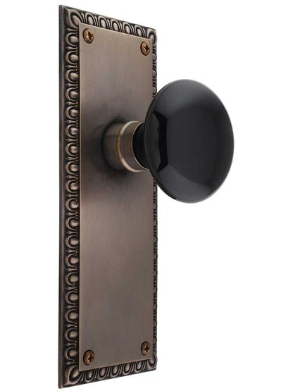 Ovolo Door Set with Black Porcelain Knobs in Antique-by-Hand.