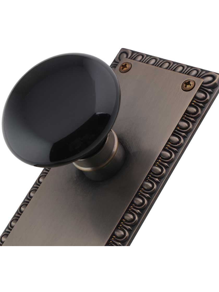 Ovolo Door Set with Black Porcelain Knobs in Antique-by-Hand