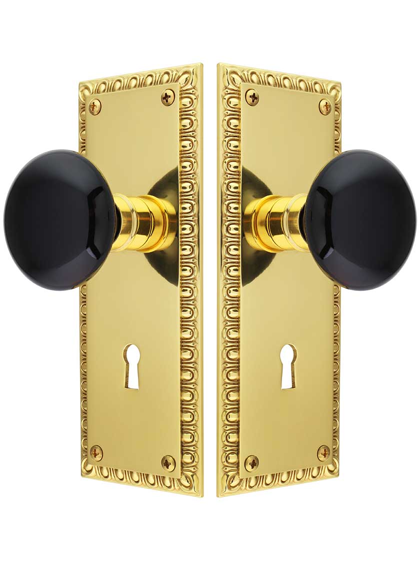 Alternate View of Ovolo Door Set with Black Porcelain Knobs and Keyhole.