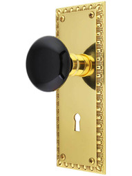 Ovolo Door Set with Black Porcelain Knobs and Keyhole
