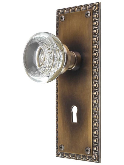 Ovolo Door Set with Ovolo Crystal-Glass Knobs and Keyhole in Antique-By-Hand.