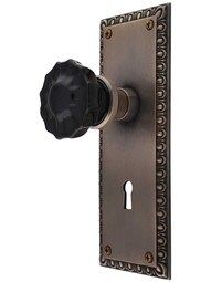 Ovolo Door Set with Colored Fluted Crystal Glass Knobs and Keyhole in Antique-by-Hand