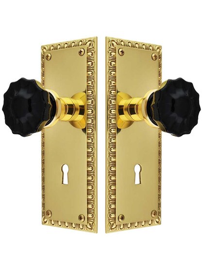 Alternate View of Ovolo Door Set with Colored Fluted Crystal Glass Knobs and Keyhole.