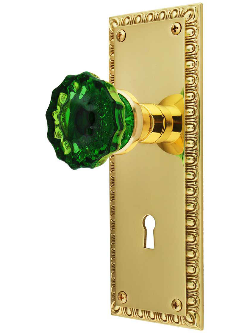 Ovolo Door Set with Colored Fluted Crystal Glass Knobs and Keyhole