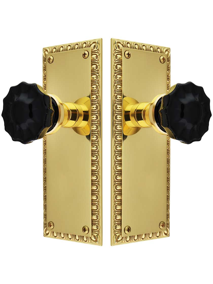 Alternate View of Ovolo Door Set with Colored Fluted Crystal Glass Knobs.