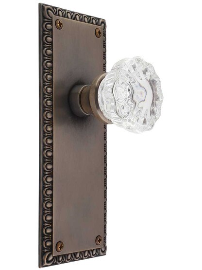 Ovolo Door Set with Fluted Crystal Glass Knobs in Antique-by-Hand.
