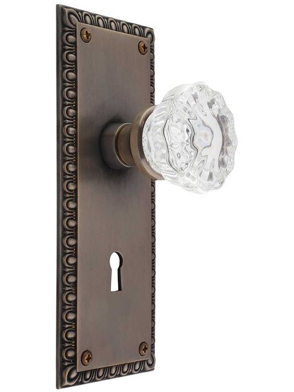 Ovolo Door Set with Fluted Crystal Glass Knobs and Keyhole in Antique-by-Hand.