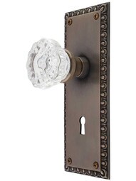 Ovolo Door Set with Fluted Crystal Glass Knobs and Keyhole in Antique-by-Hand.