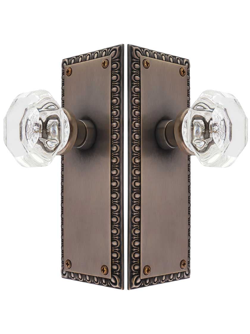 Alternate View of Ovolo Door Set with Waldorf Crystal Glass Knobs in Antique-by-Hand.