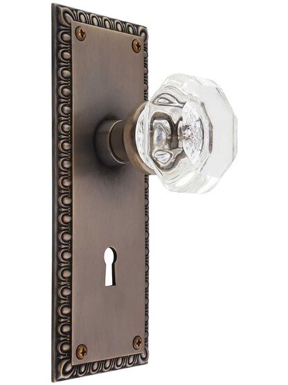 Ovolo Door Set with Waldorf Crystal Glass Knobs and Keyhole in Antique-by-Hand.