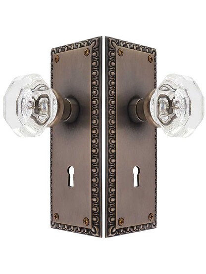 Alternate View of Ovolo Door Set with Waldorf Crystal Glass Knobs and Keyhole in Antique-by-Hand.