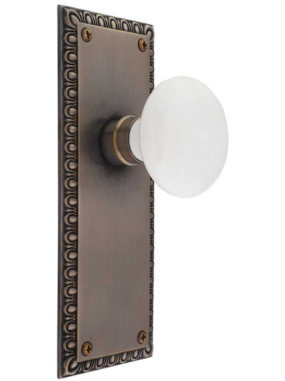 Ovolo Door Set with White Porcelain Knobs in Antique-by-Hand.