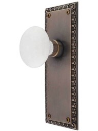 Ovolo Door Set with White Porcelain Knobs in Antique-by-Hand.