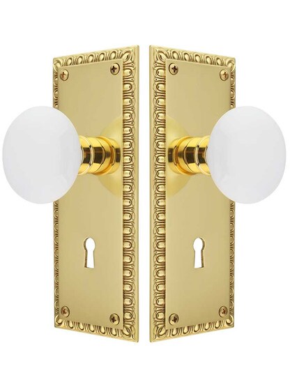 Alternate View of Ovolo Door Set with White Porcelain Knobs and Keyhole.