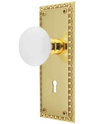 Ovolo Door Set with White Porcelain Knobs and Keyhole