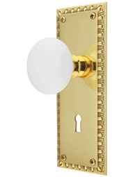 Ovolo Door Set with White Porcelain Knobs and Keyhole.