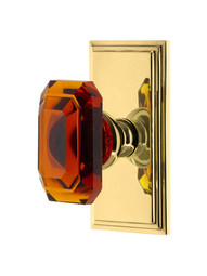 Grandeur Carre Rosette Door Set with Amber Crystal-Glass Baguette Knobs