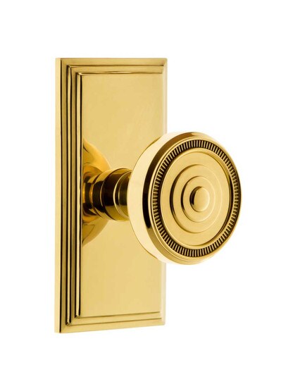 Grandeur Carre Rosette Door Set with Soleil Knobs in PVD.