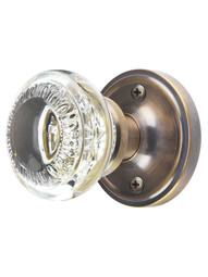 Classic Rosette Door Set with Ovolo Crystal-Glass Knobs in Antique-By-Hand.
