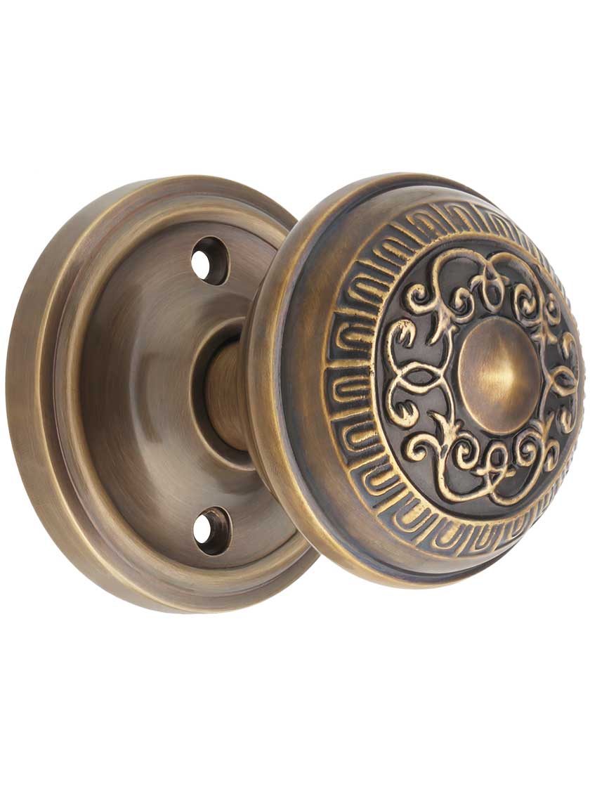 Classic Rosette Door Set with Egg & Dart Knobs in Antique-By-Hand