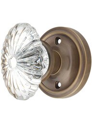 Classic Rosette Door Set with Oval Fluted Crystal Glass Knobs in Antique-By-Hand.