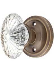 Classic Rosette Door Set with Oval Fluted Crystal Glass Knobs in Antique-By-Hand