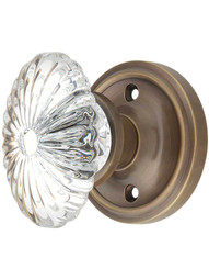 Classic Rosette Door Set with Oval Fluted Crystal Glass Knobs in Antique-By-Hand