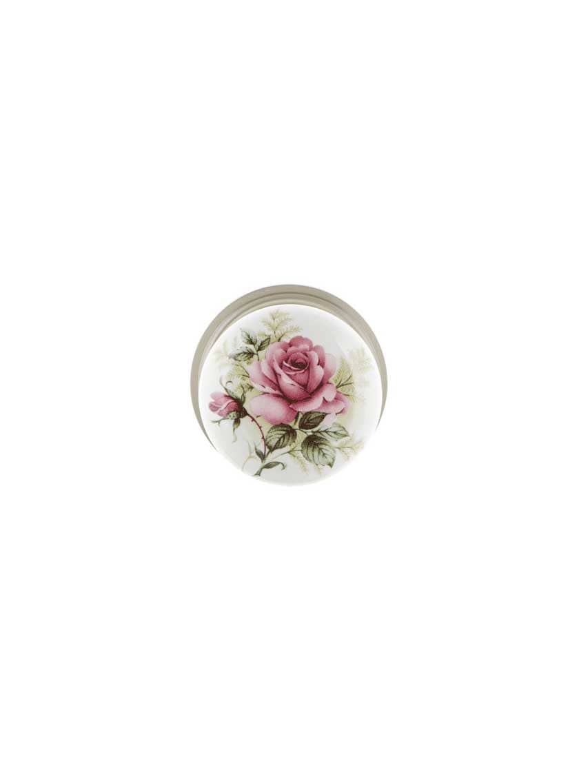 Alternate View of Classic Rosette Door Set with Rose Porcelain Knobs.
