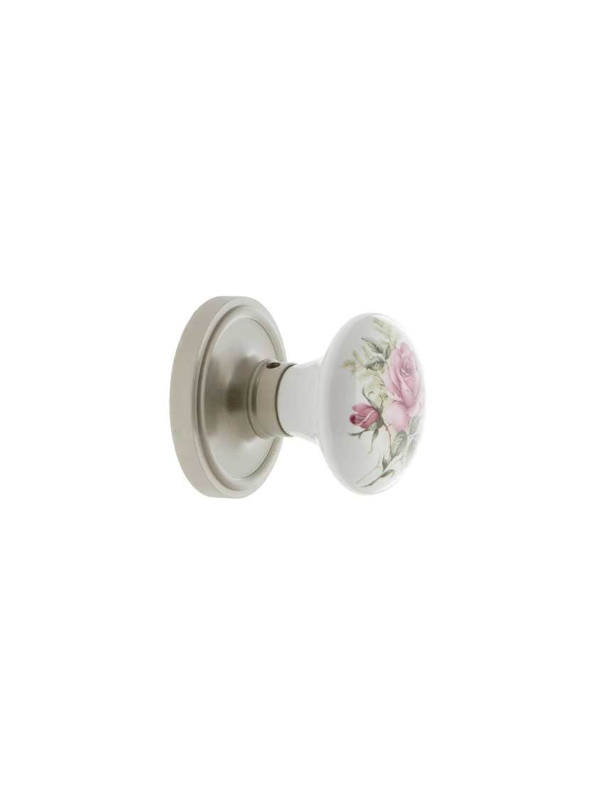 Alternate View 2 of Classic Rosette Door Set with Rose Porcelain Knobs.