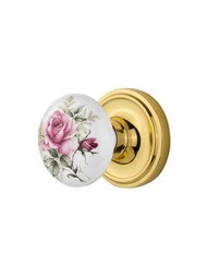 Classic Rosette Door Set with Rose Porcelain Knobs.