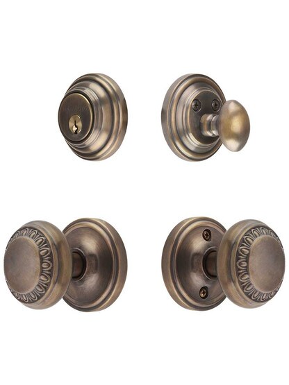 Classic Rosette Entry Set with Ovolo Knobs in Antique-By-Hand.