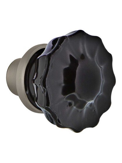 Alternate View 2 of Pair of Black Fluted Crystal Glass Door Knobs.
