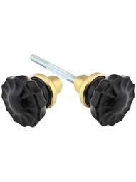 Pair of Black Fluted Crystal Glass Door Knobs.