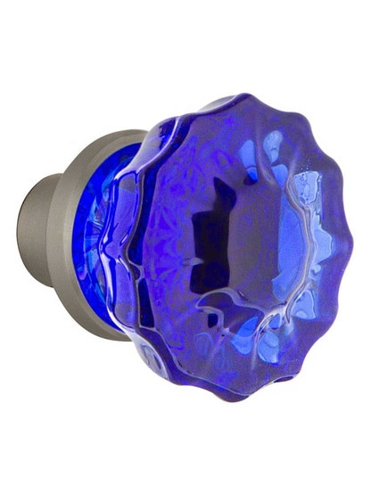 Alternate View 2 of Pair of Cobalt Blue Fluted Crystal Glass Door Knobs.