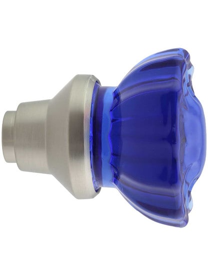 Alternate View 3 of Pair of Cobalt Blue Fluted Crystal Glass Door Knobs.