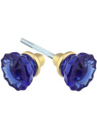 Pair of Cobalt Blue Fluted Crystal Glass Door Knobs