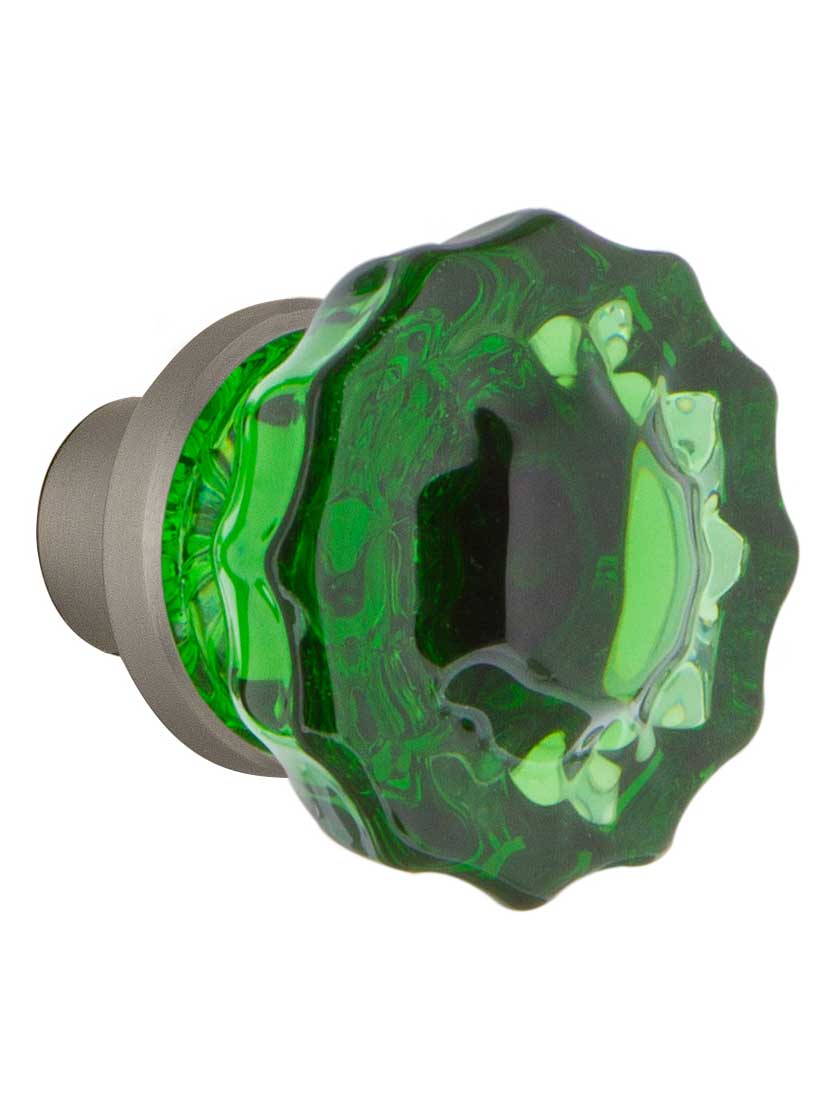 Alternate View 2 of Pair of Emerald Fluted Crystal Glass Door Knobs.