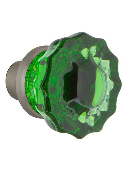 Alternate View 2 of Pair of Emerald Fluted Crystal Glass Door Knobs.