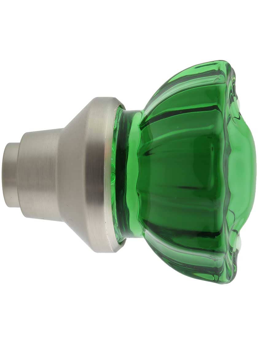 Alternate View 3 of Pair of Emerald Fluted Crystal Glass Door Knobs.