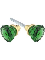 Pair of Emerald Fluted Crystal Glass Door Knobs