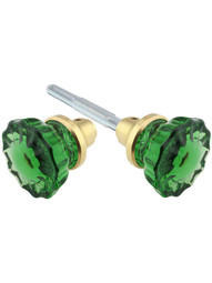 Pair of Emerald Fluted Crystal Glass Door Knobs.
