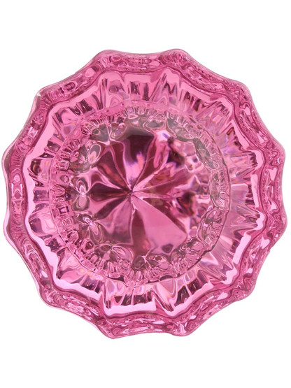 Pair of Pink Fluted Crystal Glass Door Knobs