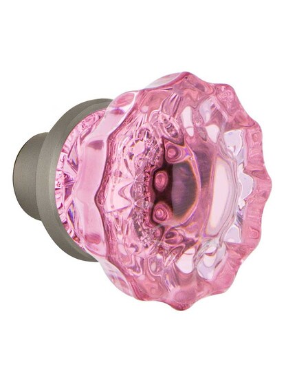 Alternate View 2 of Pair of Pink Fluted Crystal Glass Door Knobs.