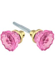 Pair of Pink Fluted Crystal Glass Door Knobs.