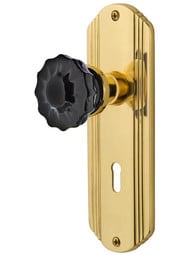 Streamline Deco Door Set with Colored Fluted Crystal-Glass Knobs and Keyhole