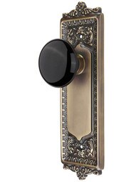 Egg & Dart Door Set with Black Porcelain Knobs in Antique-By-Hand