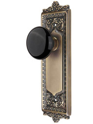 Egg and Dart Door Set with Black Porcelain Knobs in Antique-By-Hand.