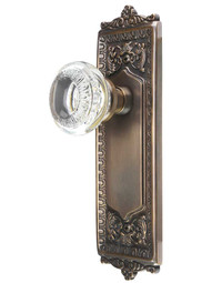 Egg and Dart Style Door Set with Ovolo Crystal-Glass Knobs in Antique-By-Hand.