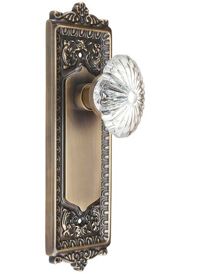 Egg and Dart Door Set with Oval Fluted Crystal Glass Knobs in Antique-By-Hand.